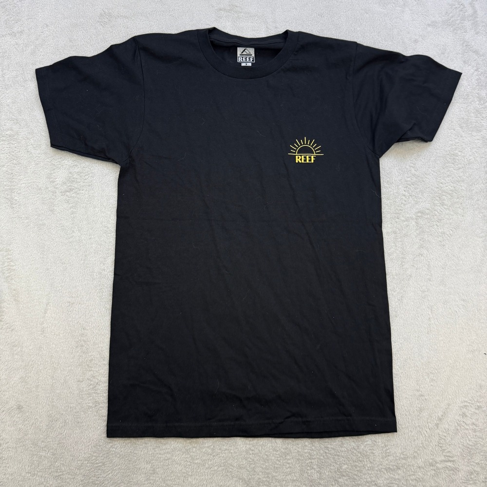 Reef T Shirt Mens Small Black‎ Yellow Sun Graphic Logo Surf Skate Beachwear Tee